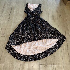 Eliza J Women's Black Lace Illusion Sleeveless Fit Flare Party Dress Sz 14